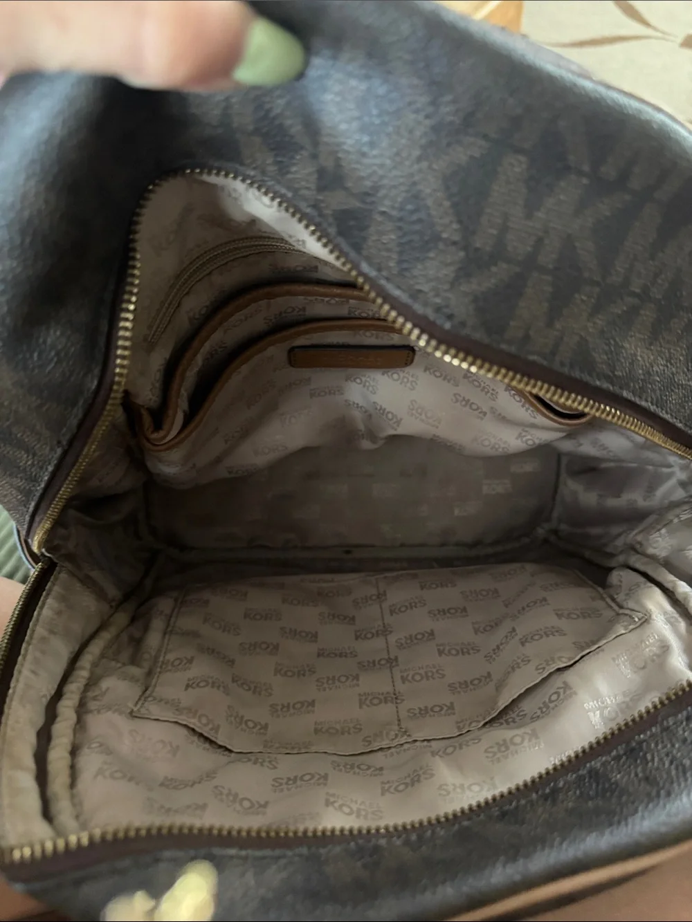 Michael Kors Dark Brown MK Logo Backpack with Tan Trim